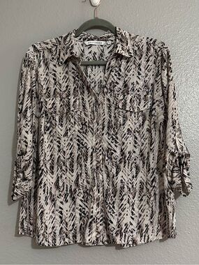 Emily Daniels Women's Taupe, Black & Brown Button-Front Blouse petite large
